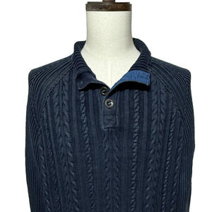 F/X Fusion Sweater Men XXL Blue Cable‎ Knit Pulllover Henley Fisherman Old Money